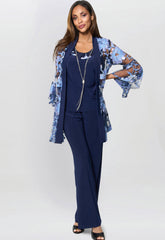 Gina Bacconi Navy Dorris Three Piece Trouser Suit With Embroidered Jacket