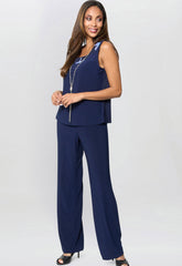 Gina Bacconi Navy Dorris Three Piece Trouser Suit With Embroidered Jacket