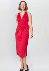 Gina Bacconi Red Elliana Bow Detail Midi Dress