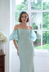Gina Bacconi SAGE Indigo Puff-Sleeve Maxi Dress