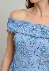 Gina Bacconi PERRI Janette Embroidered Sequin Off-Shoulder Maxi Dress