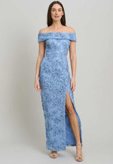 Gina Bacconi PERRI Janette Embroidered Sequin Off-Shoulder Maxi Dress