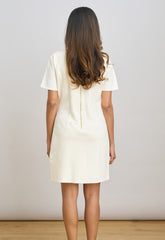 Gina Bacconi White Jinny Button Split Neck A-Line Dress