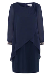Gina Bacconi NAVY Lexie Embellished Sleeves Dress