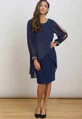Gina Bacconi NAVY Lexie Embellished Sleeves Dress