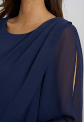 Gina Bacconi NAVY Lexie Embellished Sleeves Dress