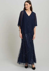 Gina Bacconi NAVY Leslie Embellished Maxi Dress