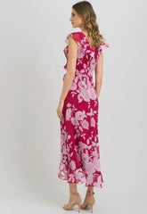 Gina Bacconi Red and White Marilyn Floral Print Yoryu Dress