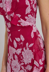 Gina Bacconi Red and White Marilyn Floral Print Yoryu Dress