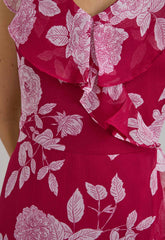 Gina Bacconi Red and White Marilyn Floral Print Yoryu Dress