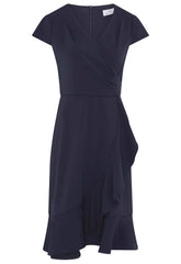 Gina Bacconi NAVY Ruffle Hem Crepe Dress