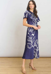 Gina Bacconi NAVY Meg Short Sleeve Print Midi Dress