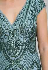 Gina Bacconi Sea Mist Mimsy V Neck Beaded Maxi Dress