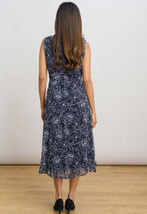 Gina Bacconi Navy Octavia Chiffon Floral Midi Dress