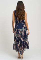 Gina Bacconi Navy India Chiffon Print Dress
