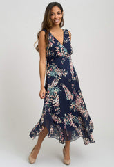 Gina Bacconi Navy India Chiffon Print Dress