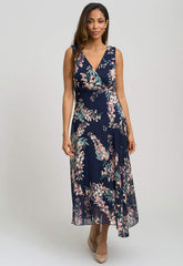 Gina Bacconi Navy India Chiffon Print Dress