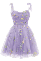 Champagne A-line Floral Short Princess Dress