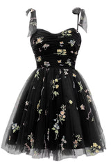 Champagne A-line Floral Short Princess Dress
