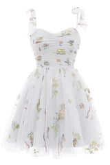 Champagne A-line Floral Short Princess Dress