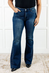 Hazel Blues® | Shannon Mid Rise Rhinestone Detail Flare Jeans