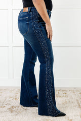 Hazel Blues® | Shannon Mid Rise Rhinestone Detail Flare Jeans
