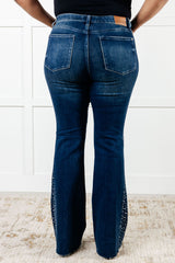Hazel Blues® | Shannon Mid Rise Rhinestone Detail Flare Jeans