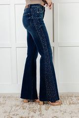 Hazel Blues® | Shannon Mid Rise Rhinestone Detail Flare Jeans