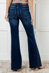Hazel Blues® | Shannon Mid Rise Rhinestone Detail Flare Jeans