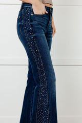 Hazel Blues® | Shannon Mid Rise Rhinestone Detail Flare Jeans