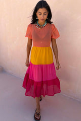 Tiered Orange and Pink Abigail Dress Petite