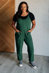Hazel Blues® | Totally Me Spaghetti Strap Jumpsuit in Dark Green