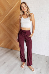 Hazel Blues® | Runner's High Drawstring Joggers in Red Merlot