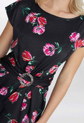 Gina Bacconi Saffron Floral Print Satin Dress With Buckle