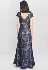 Gina Bacconi Silver Marcia Sequin Fishtail Gown
