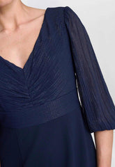 Gina Bacconi Navy Britney Metallic Pleated Bodic Dress
