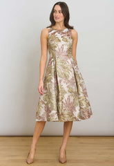 Gina Bacconi Taupe Alexandra Printed Jacuard Dress
