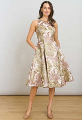 Gina Bacconi Taupe Alexandra Printed Jacuard Dress