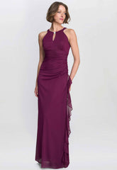 Gina Bacconi Wine Blanche Matte Jersey Dress With Neck Trim