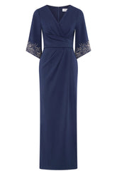 Gina Bacconi Navy Lilly Embellished Sleeve Maxi Dress