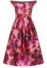 Gina Bacconi Pink Floral Talia Fit & Flare Midi Dress