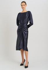 Gina Bacconi Navy Tara Satin Midi Dress
