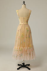 Green Embroidered A-line Midi Dress