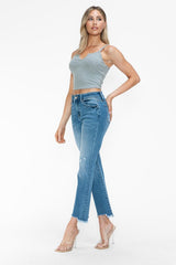 Hazel Blues® | bytos Raw Hem Distressed Mid Rise Crop Jeans