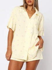 Hazel Blues® | Valentine's Day Printed Collared Neck Short Sleeve Top and Shorts Set