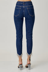 Hazel Blues® | RISEN Embellished Mid Rise Crop Skinny Jeans