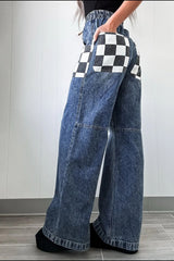 Hazel Blues® | Checkered Wide Leg Jeans