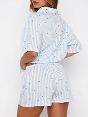Hazel Blues® | Valentine's Day Printed Collared Neck Short Sleeve Top and Shorts Set