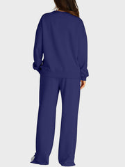 Hazel Blues® | Round Neck Long Sleeve Top and Slit Pants Set