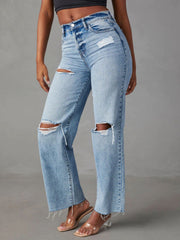 Hazel Blues® | Distressed Straight Leg Jeans with Pockets